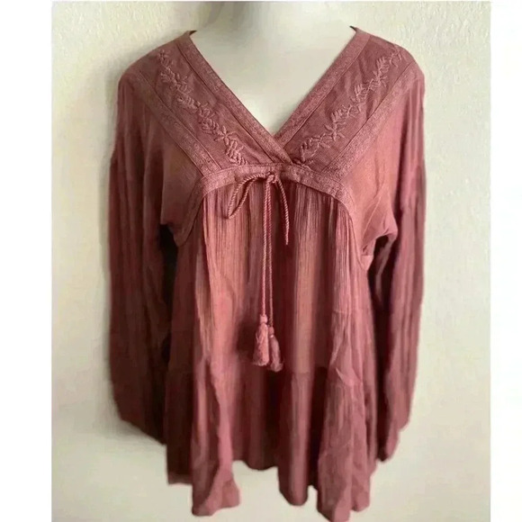 🆕Rachel Zoe Boho Mauve Flowy Babydoll Top S🆕 - Picture 2 of 10